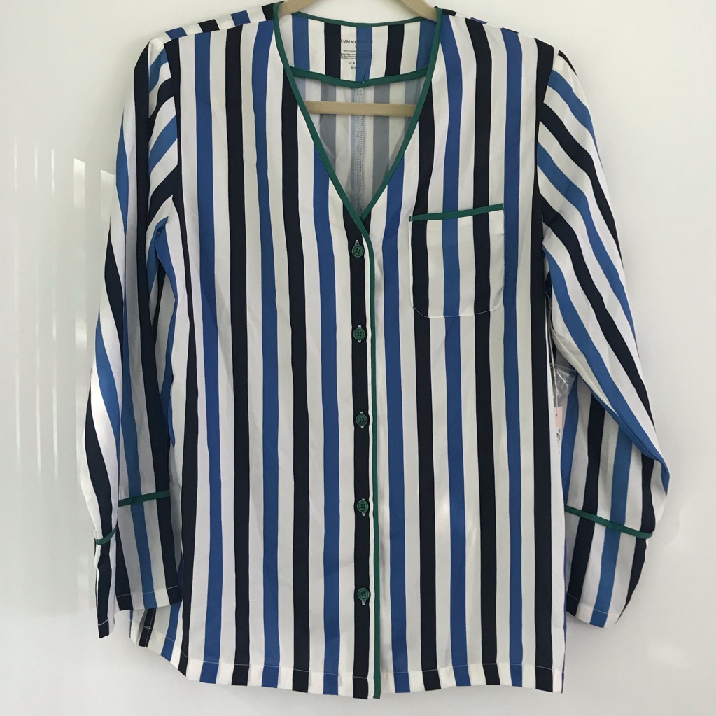 Summersalt Striped Button-Front Sleep Shirt In Blue, Black & White S